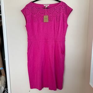 New Boden Florrie Broderie Cotton Dress Pink Sz 14 Eyelet Neckline